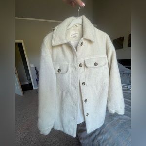 Fuzzy white shacket